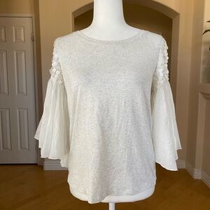 Only Miss Kiss White and Gray Ruffled Bell Sleeve Sequin Blouse